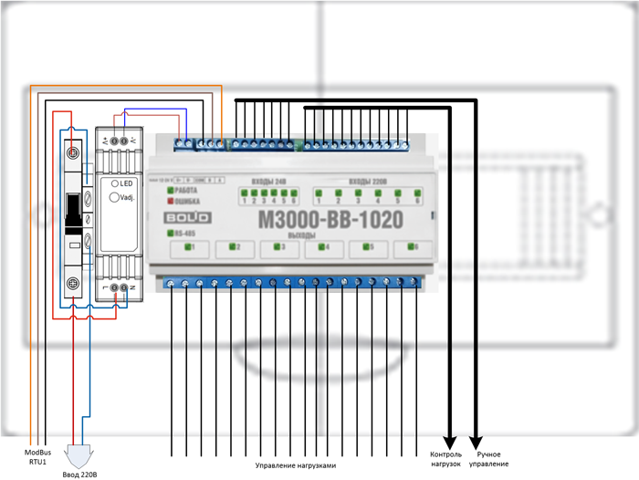 Рис.6. Модуль дискретного управления освещением с контролем нагрузки